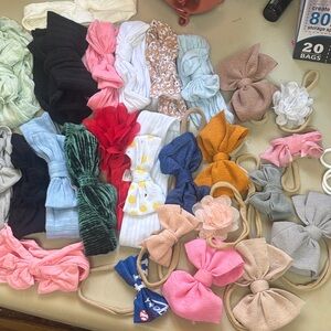 43 Kids Mixed Color Bow & Headband Set - Assorted Pink, Blue, Red, Green, Yellow